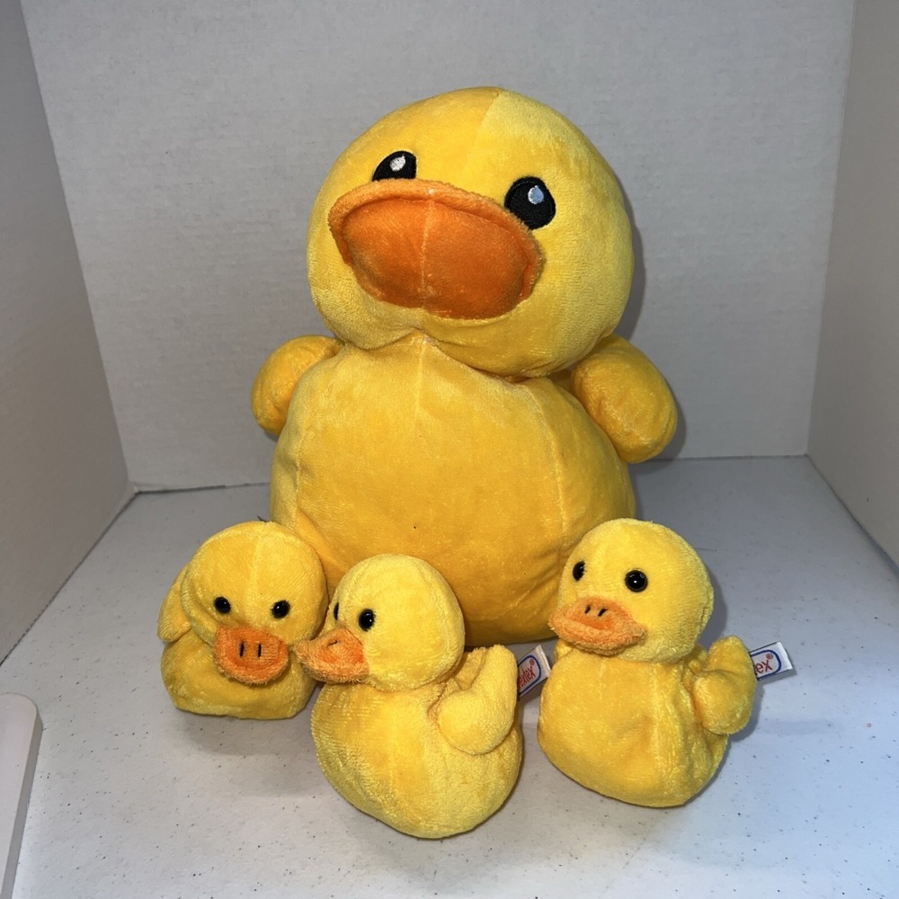 Prextex Plush Mommy Yellow Duck With 3 Ducklings Inside Stuffed Animal